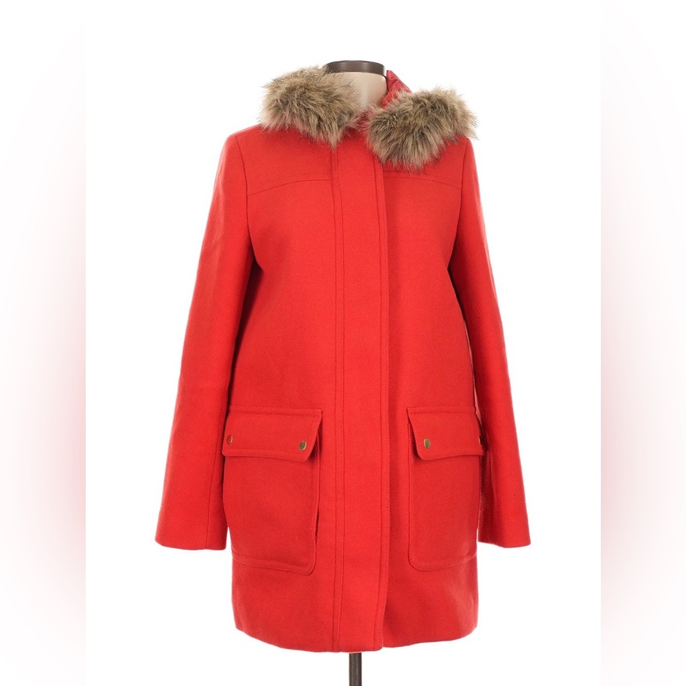 J. Crew JCREW Vail Chateau Parka Wool Coat Jacket Fur Hood Medium M Red